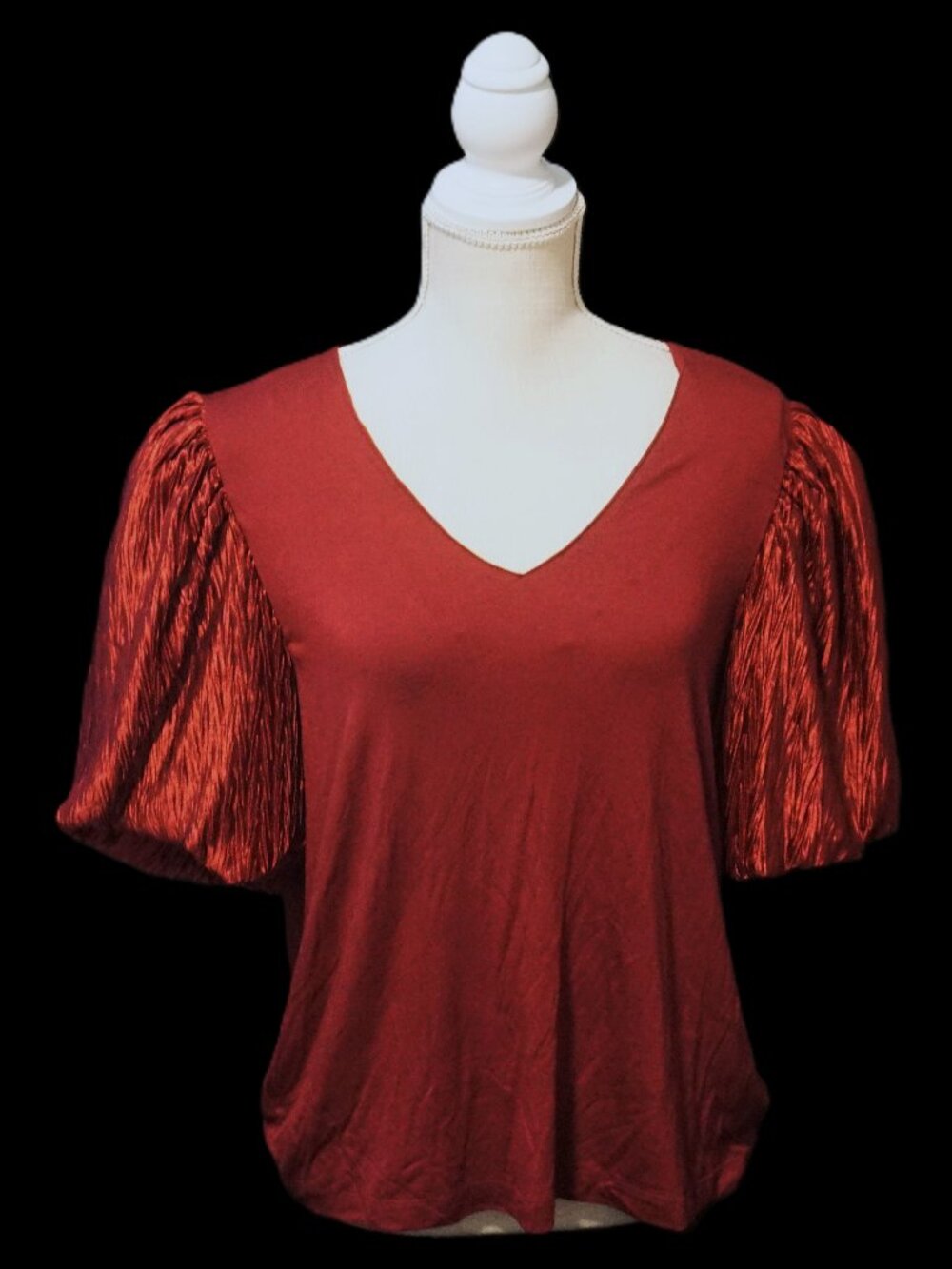 DR2 Maroon Balloon Sleeve V Neck Blouse Women’s Large